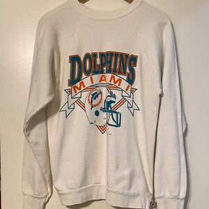 Vintage LOGO 7 Miami Dolphins White Crewneck Sweatshirt Size Small